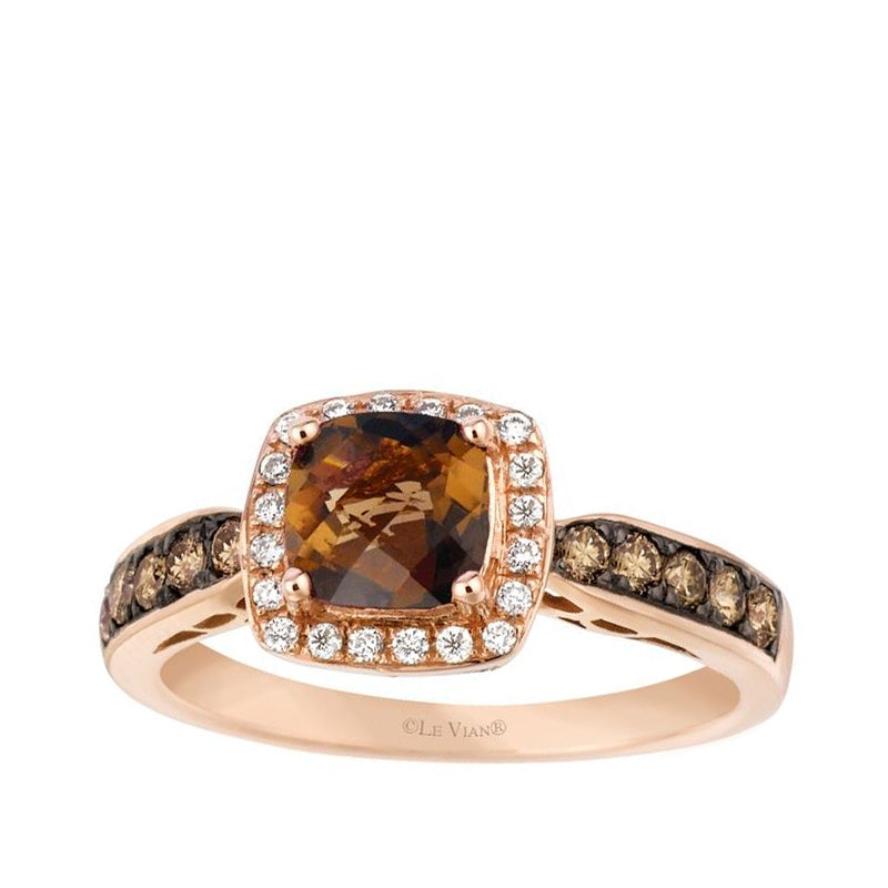 Le Vian Chocolatier Cushion Chocolate Quartz & 3/8 ct. tw. Chocolate & Vanilla Diamond Halo Ring in 14K Strawberry Gold