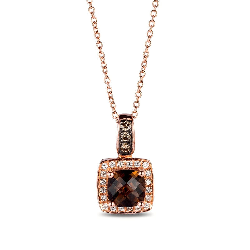 Le Vian Chocolatier Cushion Chocolate Quartz & 1/7 ct. tw. Vanilla & Chocolate Diamond Halo Pendant in 14K Strawberry Gold