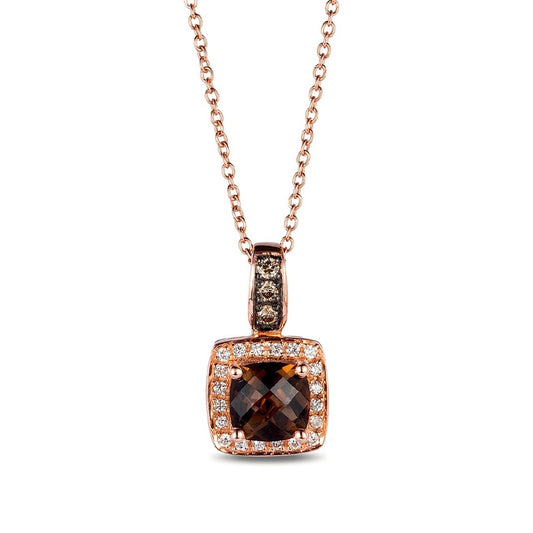 Le Vian Chocolatier Cushion Chocolate Quartz & 1/7 ct. tw. Vanilla & Chocolate Diamond Halo Pendant in 14K Strawberry Gold