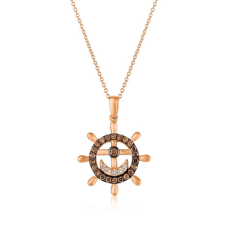 Le Vian Chocolatier 3/8 ct. tw. Chocolate & Vanilla Diamond Ships Wheel Pendant in 14K Strawberry Gold