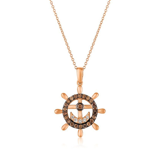 Le Vian Chocolatier 3/8 ct. tw. Chocolate & Vanilla Diamond Ships Wheel Pendant in 14K Strawberry Gold
