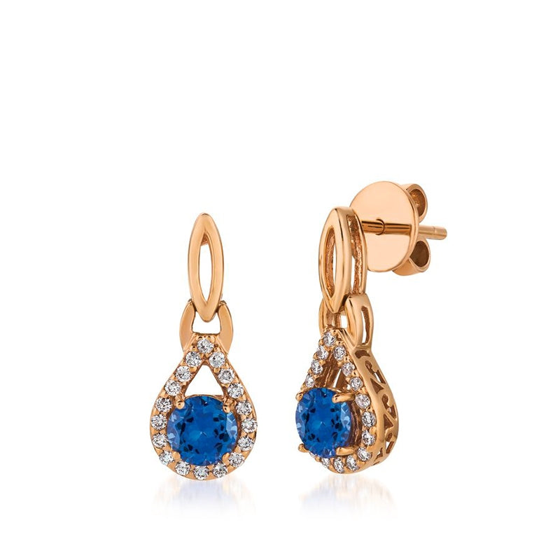 Le Vian Blueberry Tanzanite & 1/4 ct. tw. Vanilla Diamond Halo Teardrop Earrings in 14K Strawberry Gold