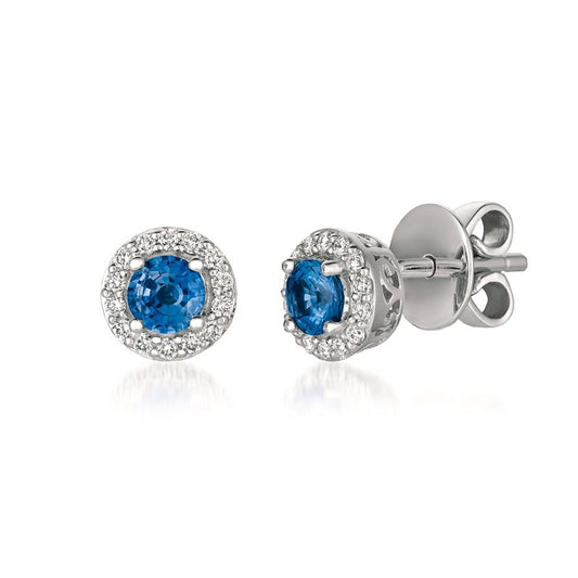 Le Vian Cornflower Sapphire & 1/6 ct. tw. Vanilla Diamond Halo Earrings in 14K Vanilla Gold