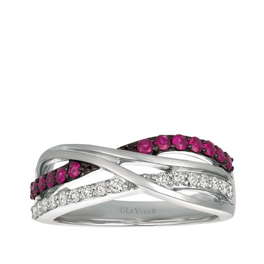 Le Vian Passion Ruby & 1/5 ct. tw. Vanilla Diamond Crossover Ring in 14K Vanilla Gold