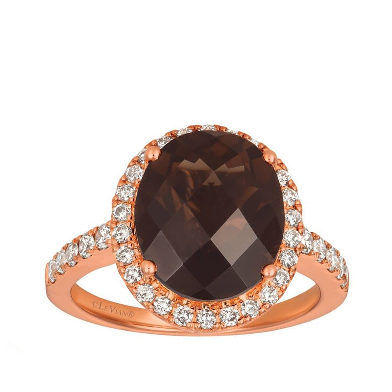 Le Vian Oval Chocolate Quartz & 1/2 ct. tw. Nude Diamond Halo Ring in 14K Strawberry Gold