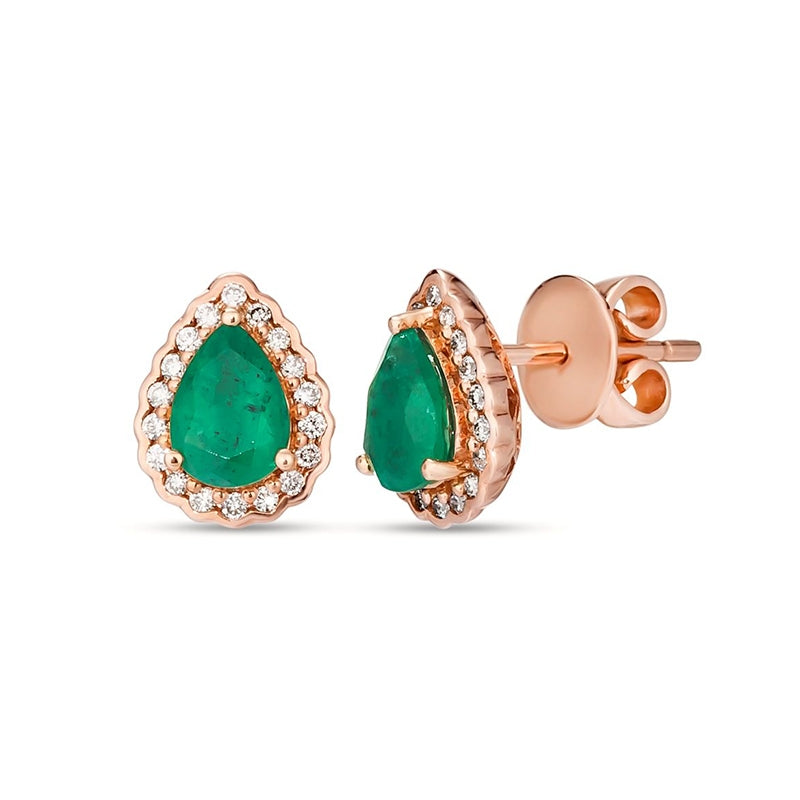 Le Vian Pear Costa Smeralda Emerald & 1/5 ct. tw. Nude Diamond Halo Earrings in 14K Strawberry Gold