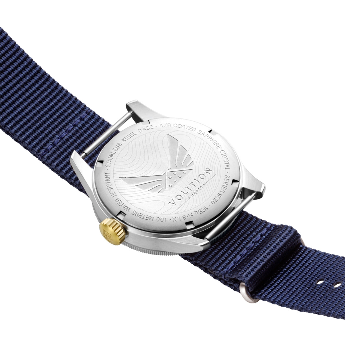 Luminox Men's Volition America The Guardian P-38 Lightning Quartz Stainless Steel Watch with Blue Dial & Navy front view