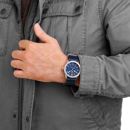 Luminox Men's Volition America The Guardian P-38 Lightning Quartz Stainless Steel Watch with Blue Dial & Navy side profile