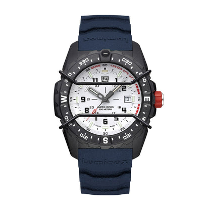 Luminox Men's Bear Grylls Survival Limited Edition Quartz Black Carbonox Watch with White Dial & Blue Rubber Strap front view