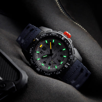 Luminox Men's Bear Grylls Survival Limited Edition Quartz Black Carbonox Watch with White Dial & Blue Rubber Strap full view