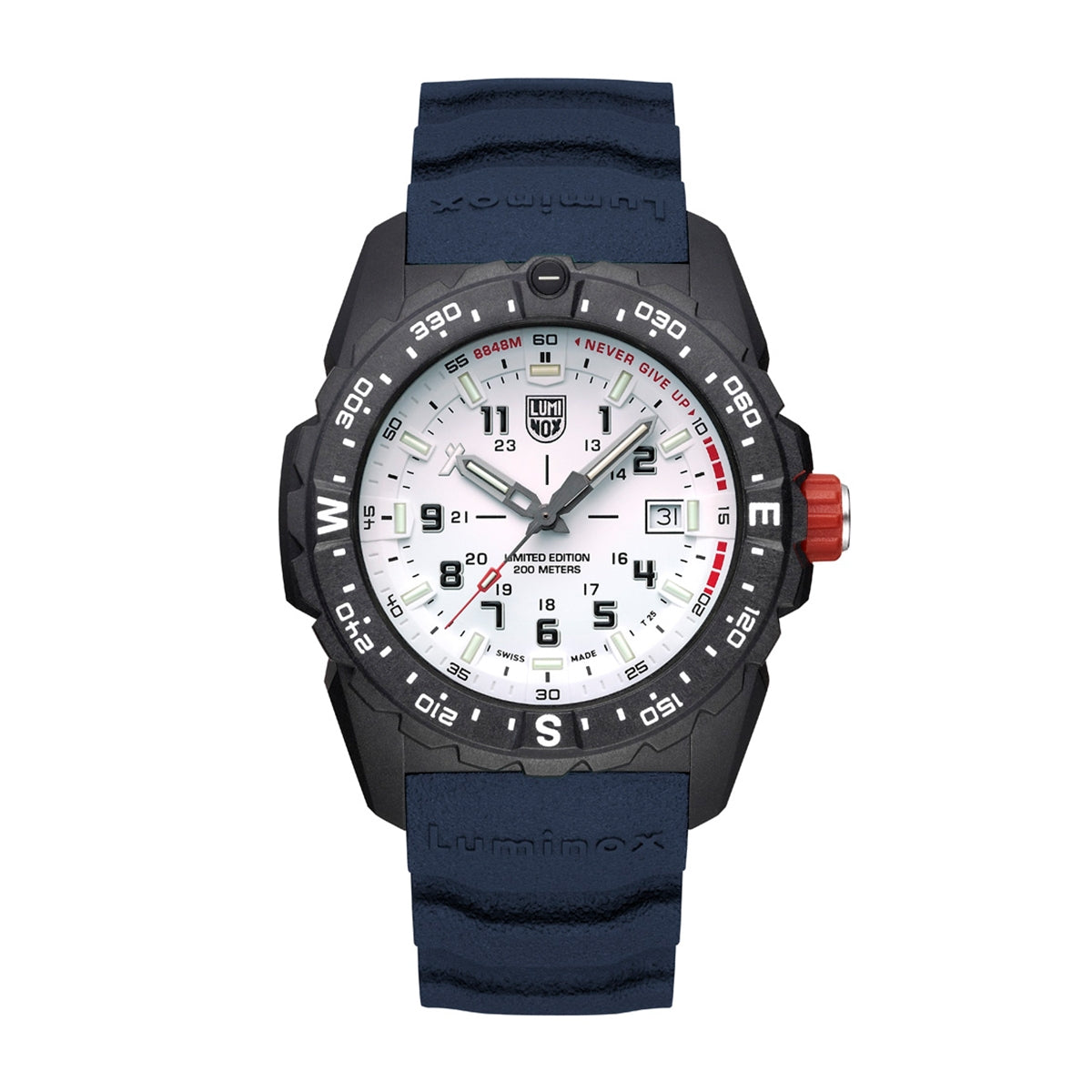 Luminox Men's Bear Grylls Survival Limited Edition Quartz Black Carbonox Watch with White Dial & Blue Rubber Strap
