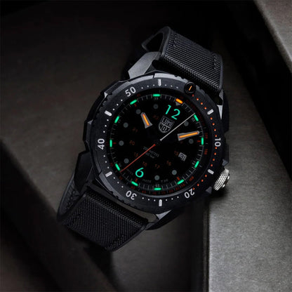 Luminox Men's ICE SAR Artic Quartz Black Carbonox Watch with Black Dial & Rubber Strap side profile