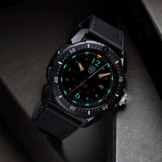 Luminox Men's ICE SAR Artic Quartz Black Carbonox Watch with Black Dial & Rubber Strap side profile