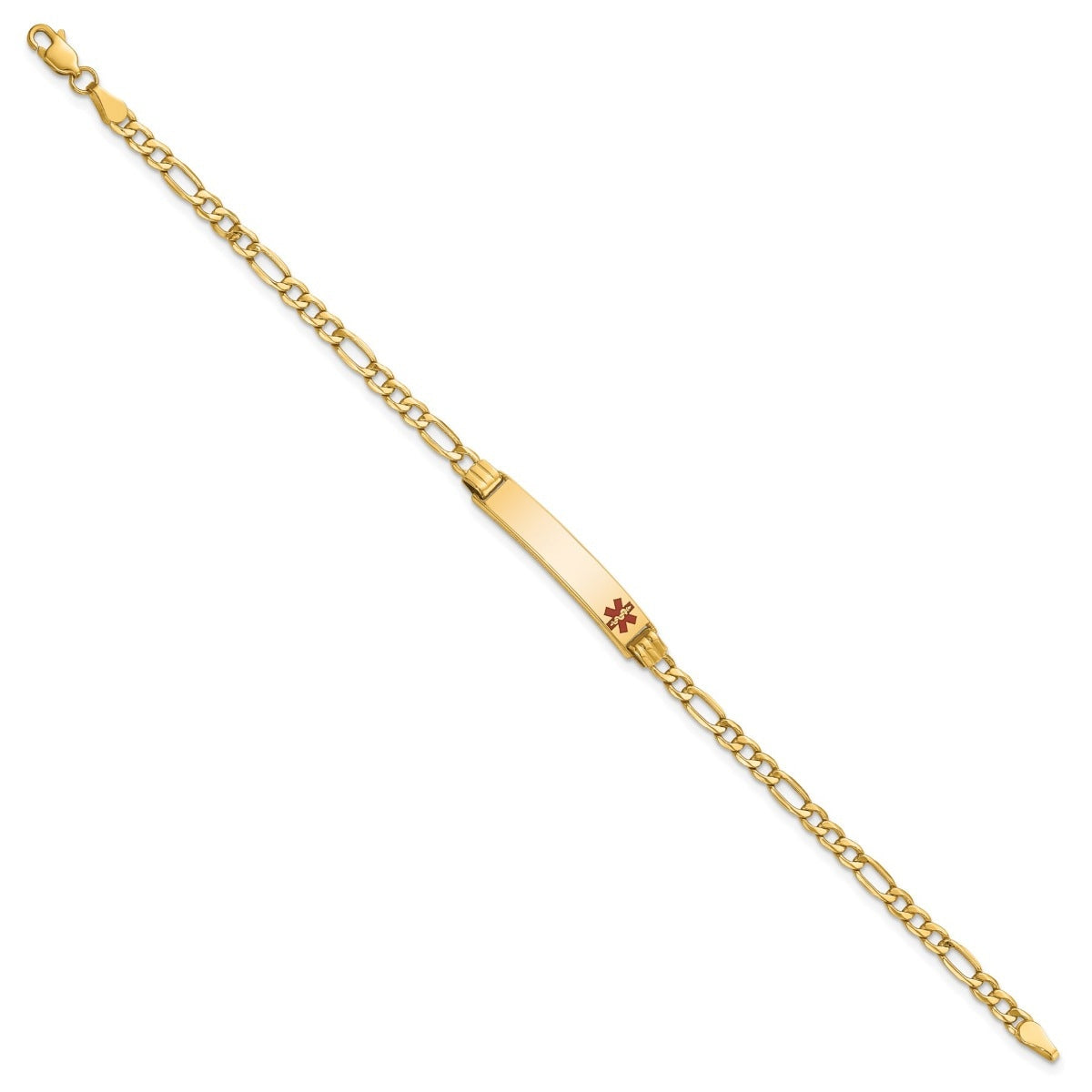 3.5mm 7-inch Semi-Solid Figaro Chain Medical ID Bracelet in 14K Yellow Gold close-up detail