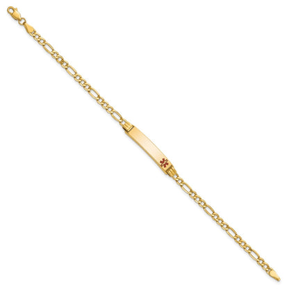 3.5mm 7-inch Semi-Solid Figaro Chain Medical ID Bracelet in 14K Yellow Gold close-up detail