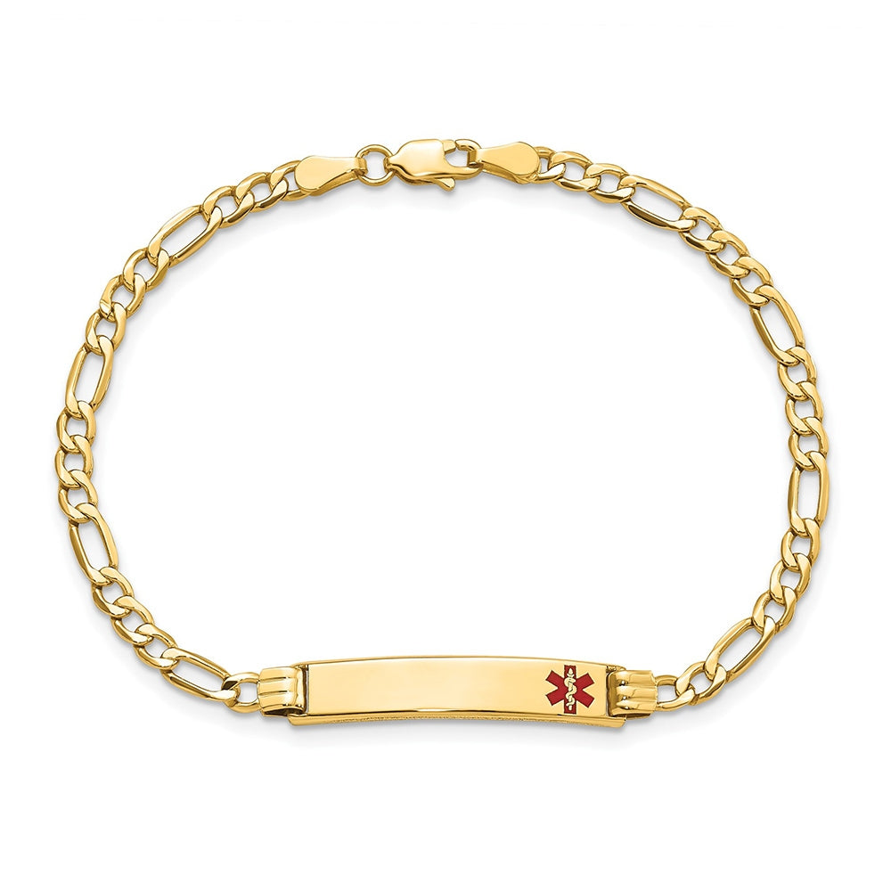 3.5mm 7-inch Semi-Solid Figaro Chain Medical ID Bracelet in 14K Yellow Gold
