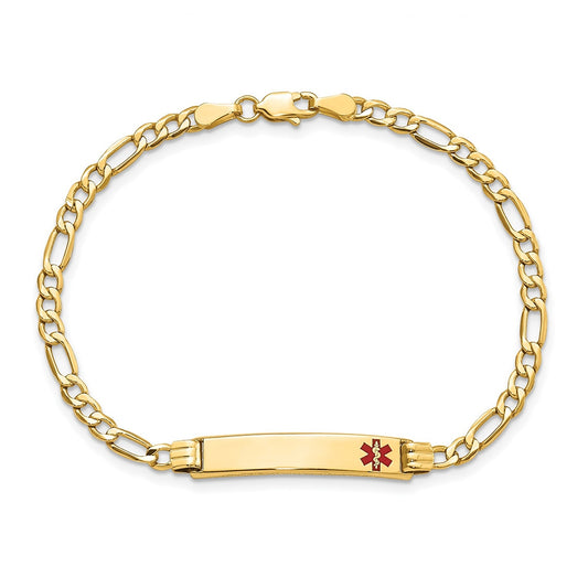3.5mm 7-inch Semi-Solid Figaro Chain Medical ID Bracelet in 14K Yellow Gold