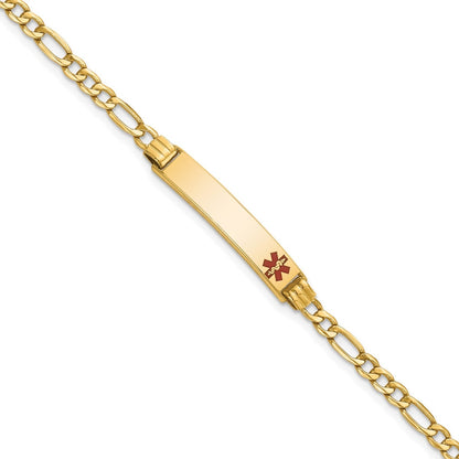 3.5mm 7-inch Semi-Solid Figaro Chain Medical ID Bracelet in 14K Yellow Gold front view