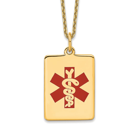 Medical ID Pendant on 18-inch Cable Chain in 14K Yellow Gold