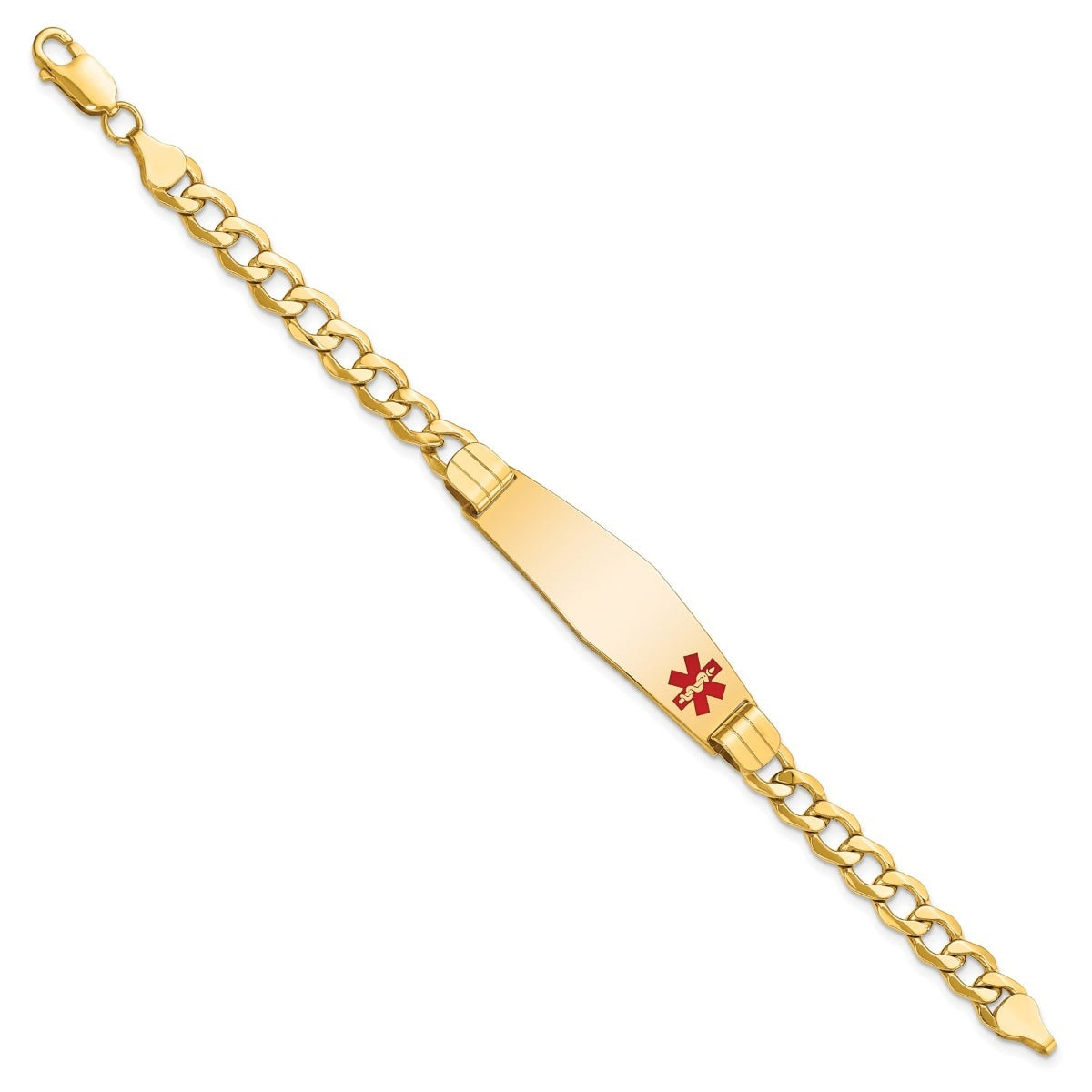 6.8mm 7-inch Semi-Solid Curb Chain Medical ID Bracelet in 14K Yellow Gold close-up detail