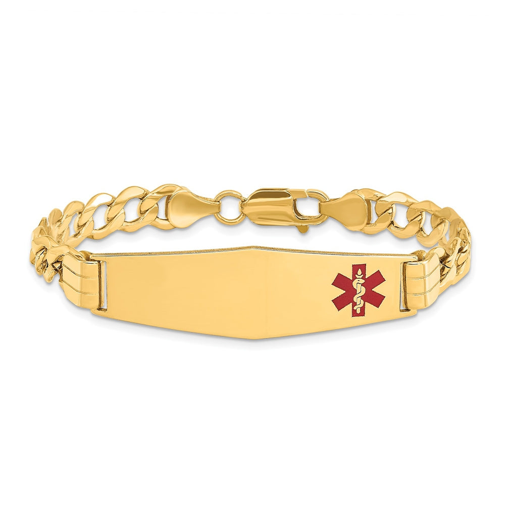6.8mm 7-inch Semi-Solid Curb Chain Medical ID Bracelet in 14K Yellow Gold