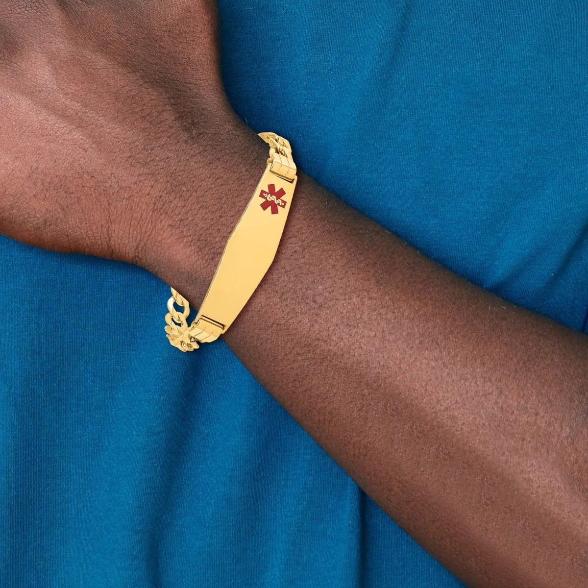 6.8mm 7-inch Semi-Solid Curb Chain Medical ID Bracelet in 14K Yellow Gold side profile