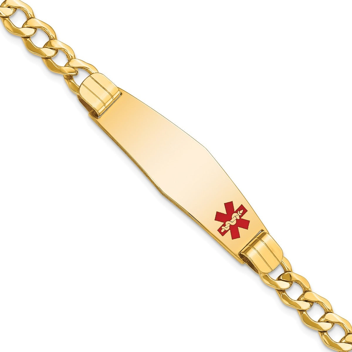 6.8mm 7-inch Semi-Solid Curb Chain Medical ID Bracelet in 14K Yellow Gold front view