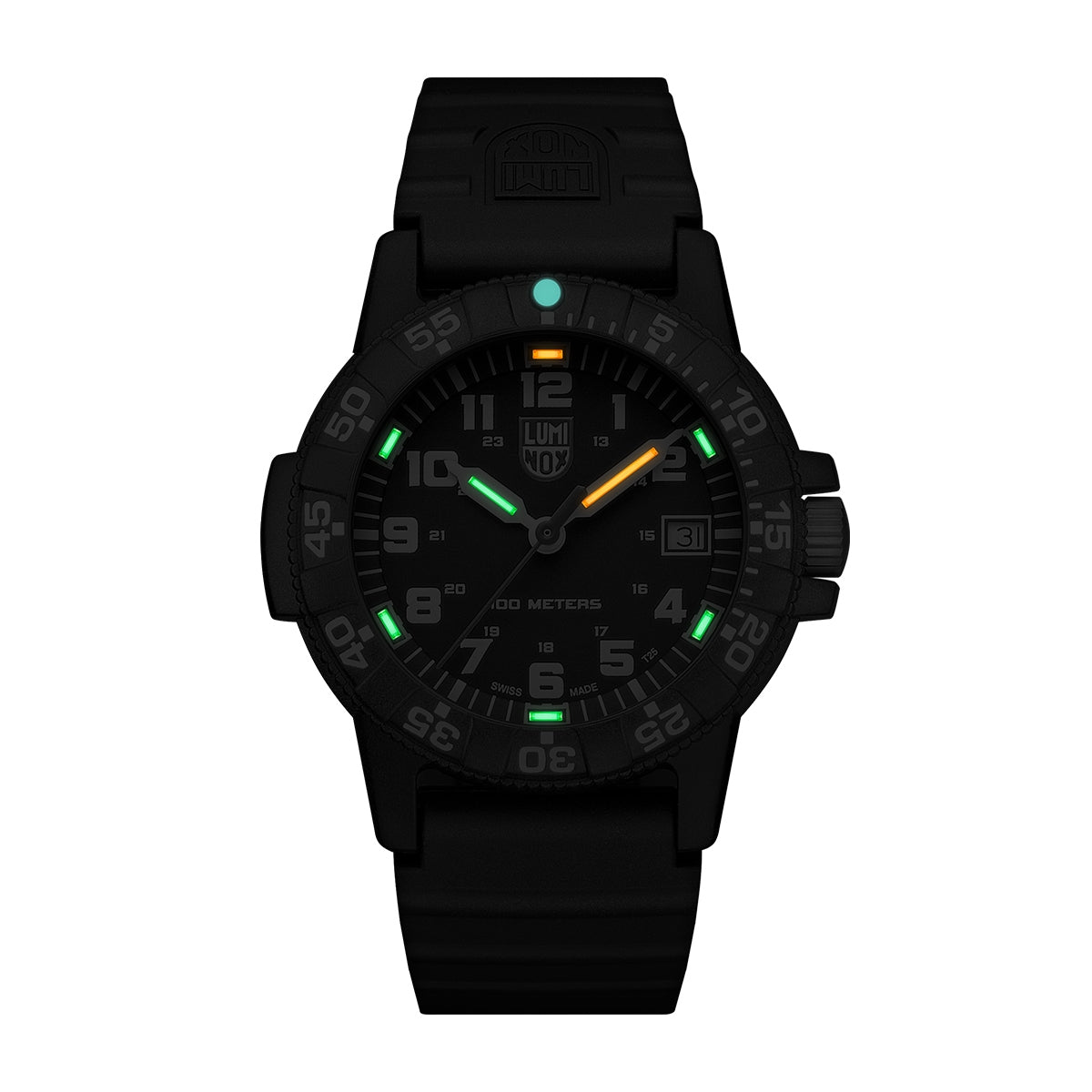 Luminox Men's Leatherback Sea Turtle Quartz Black Carbonox Watch with Black Dial & Rubber Strap front view