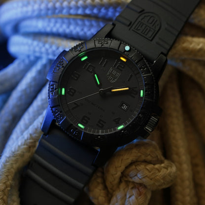 Luminox Leatherback Sea Turtle Giant Quartz Blackout Carbonox Watch with Black Dial & Rubber Strap front view