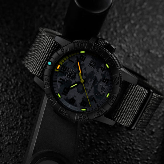 Luminox Men's Volition America Leatherback Sea Turtle Giant Black Carbonox Watch with Thunder Gray Dial close-up detail