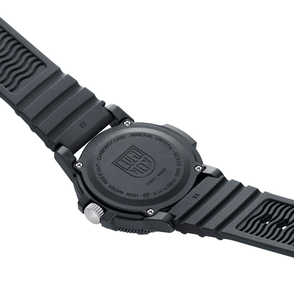 Luminox Men's Leatherback Sea Turtle Giant Quartz Black Carbonox Watch with Black & Blue Dial & Rubber Strap close-up detail