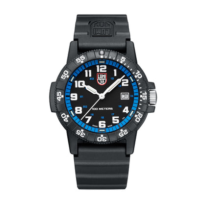 Luminox Men's Leatherback Sea Turtle Giant Quartz Black Carbonox Watch with Black & Blue Dial & Rubber Strap