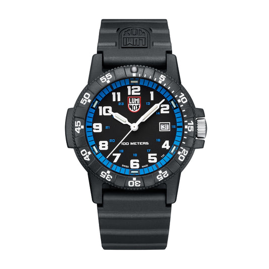Luminox Men's Leatherback Sea Turtle Giant Quartz Black Carbonox Watch with Black & Blue Dial & Rubber Strap