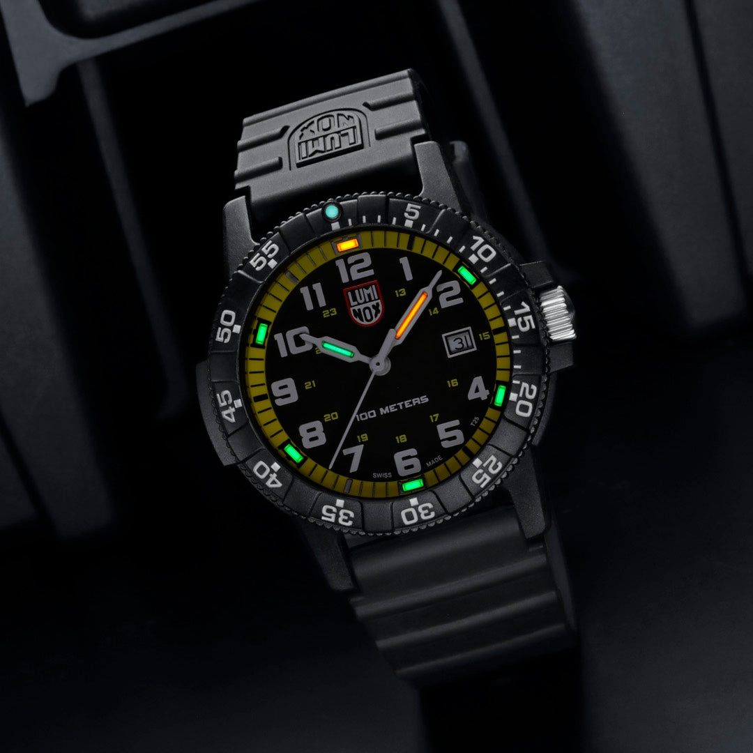 Luminox Men's Leatherback Sea Turtle Giant Quartz Black Carbonox Watch with Black & Yellow Dial & Black Rubber side profile
