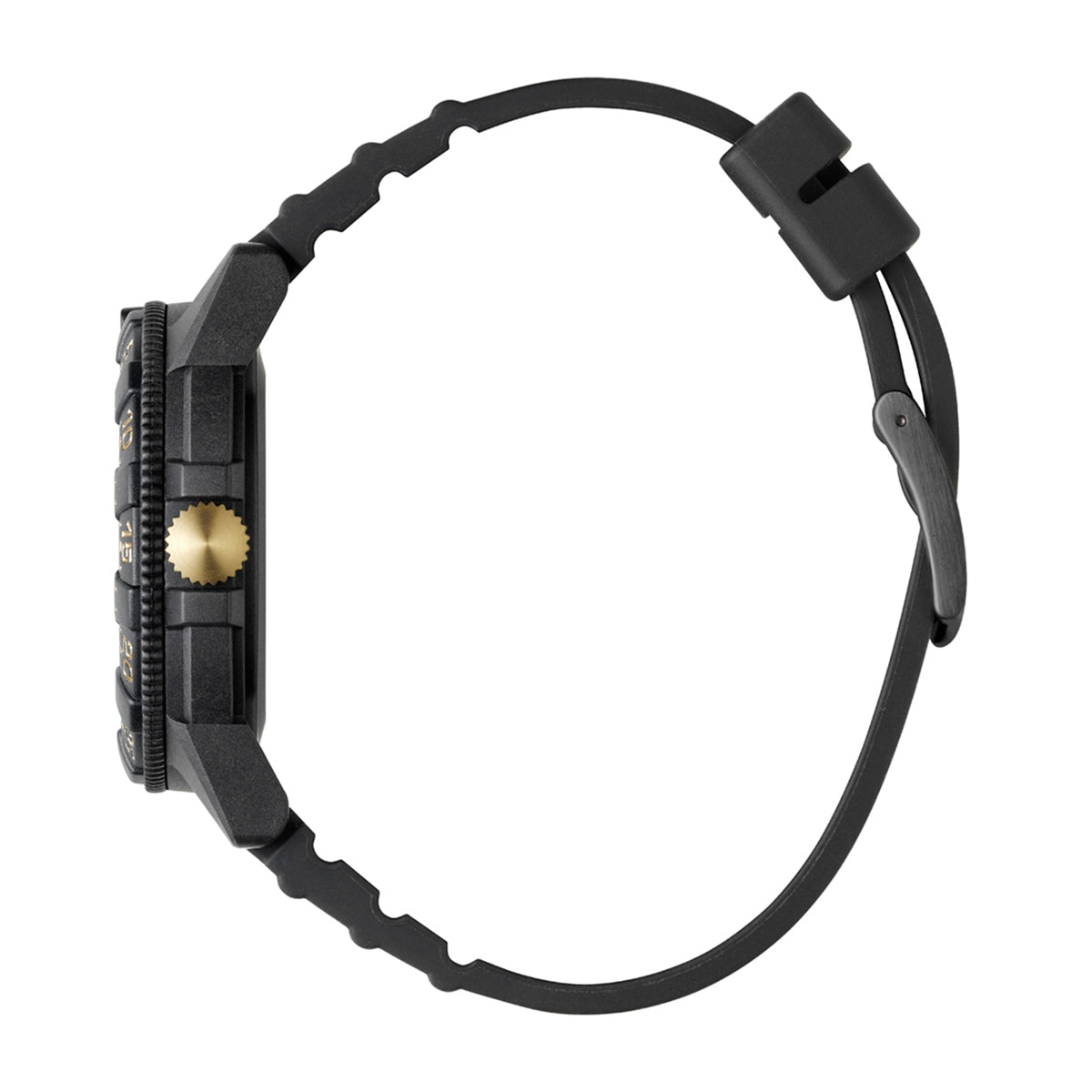 Luminox Men's Leatherback Sea Turtle Giant Quartz Black Carbonox Watch with Gold Dial & Black Rubber Strap front view