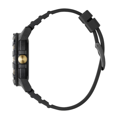 Luminox Men's Leatherback Sea Turtle Giant Quartz Black Carbonox Watch with Gold Dial & Black Rubber Strap front view