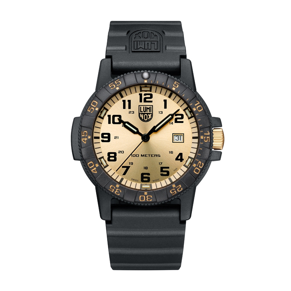 Luminox Men's Leatherback Sea Turtle Giant Quartz Black Carbonox Watch with Gold Dial & Black Rubber Strap