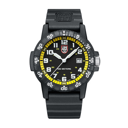 Luminox Men's Leatherback Sea Turtle Giant Quartz Black Carbonox Watch with Black & Yellow Dial & Black Rubber Strap
