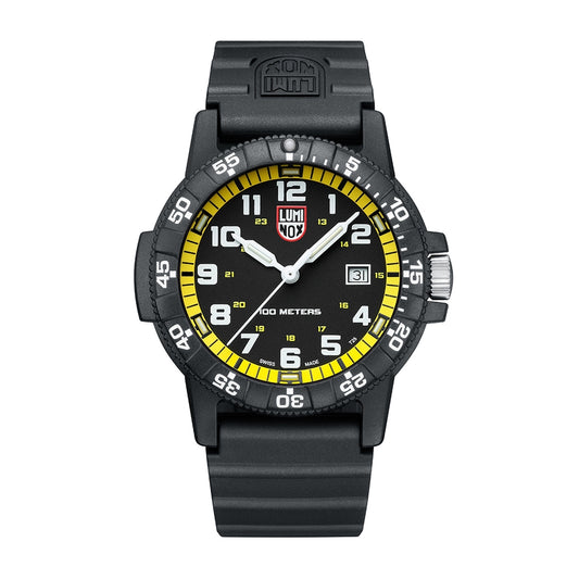 Luminox Men's Leatherback Sea Turtle Giant Quartz Black Carbonox Watch with Black & Yellow Dial & Black Rubber Strap