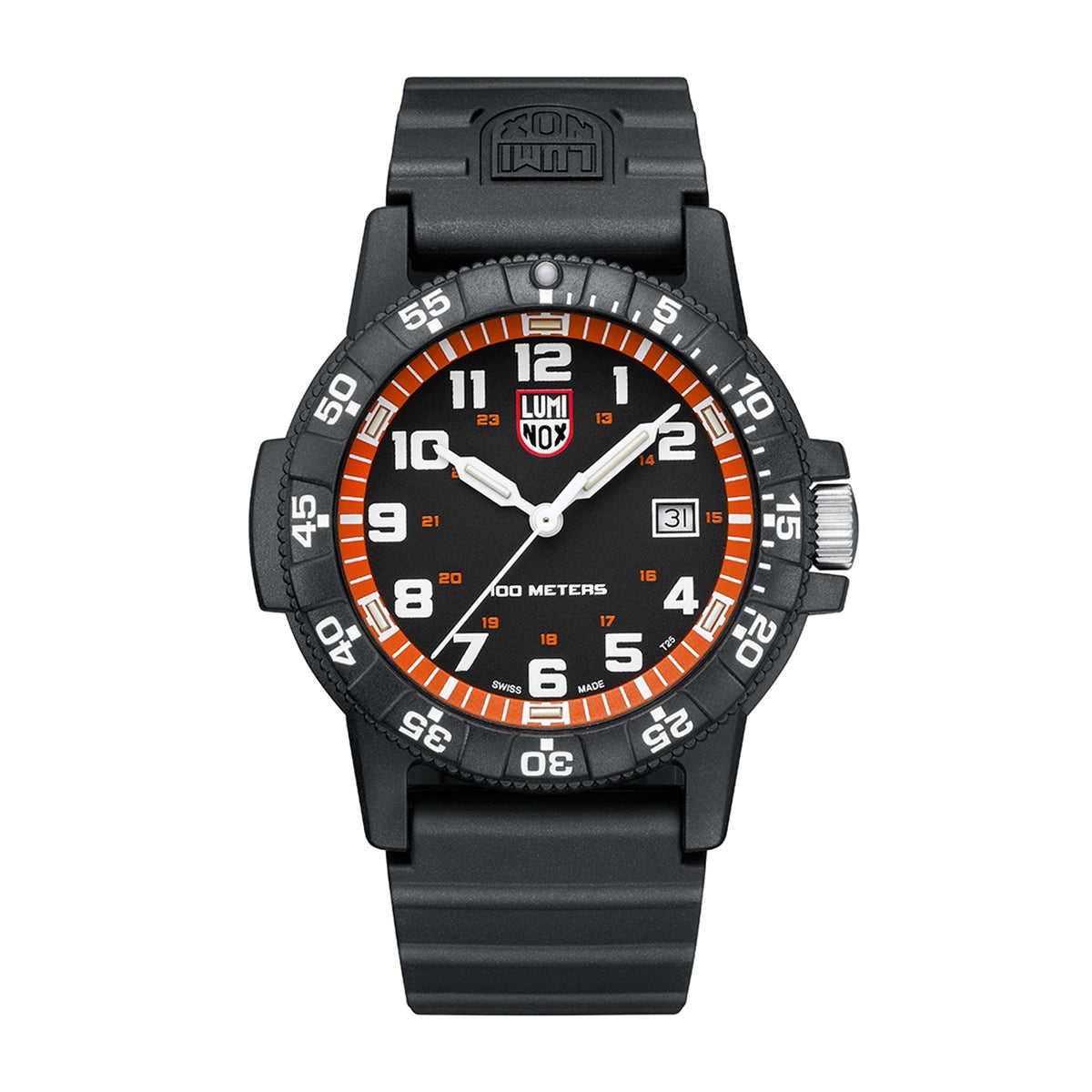 Luminox Men's Leatherback Sea Turtle Giant Quartz Black Carbonox Watch with Black & Orange Dial & Black Rubber Strap