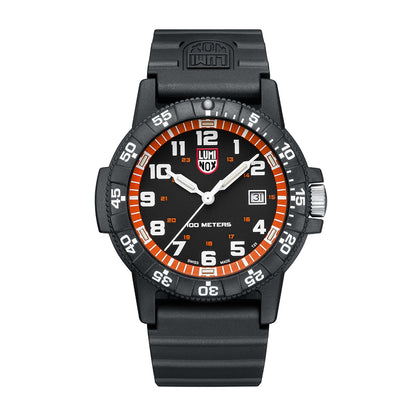 Luminox Men's Leatherback Sea Turtle Giant Quartz Black Carbonox Watch with Black & Orange Dial & Black Rubber Strap