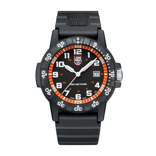 Luminox Men's Leatherback Sea Turtle Giant Quartz Black Carbonox Watch with Black & Orange Dial & Black Rubber Strap