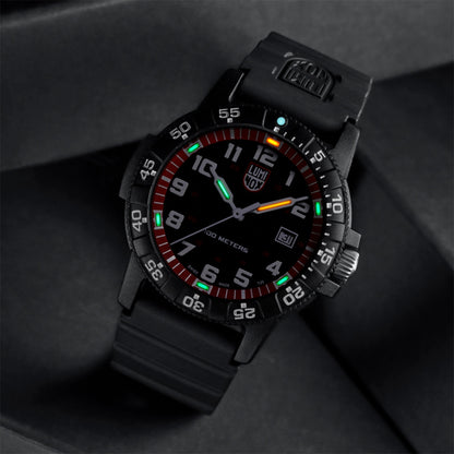 Luminox Men's Leatherback Sea Turtle Giant Quartz Black Carbonox Watch with Black & Red Dial & Black Rubber side profile