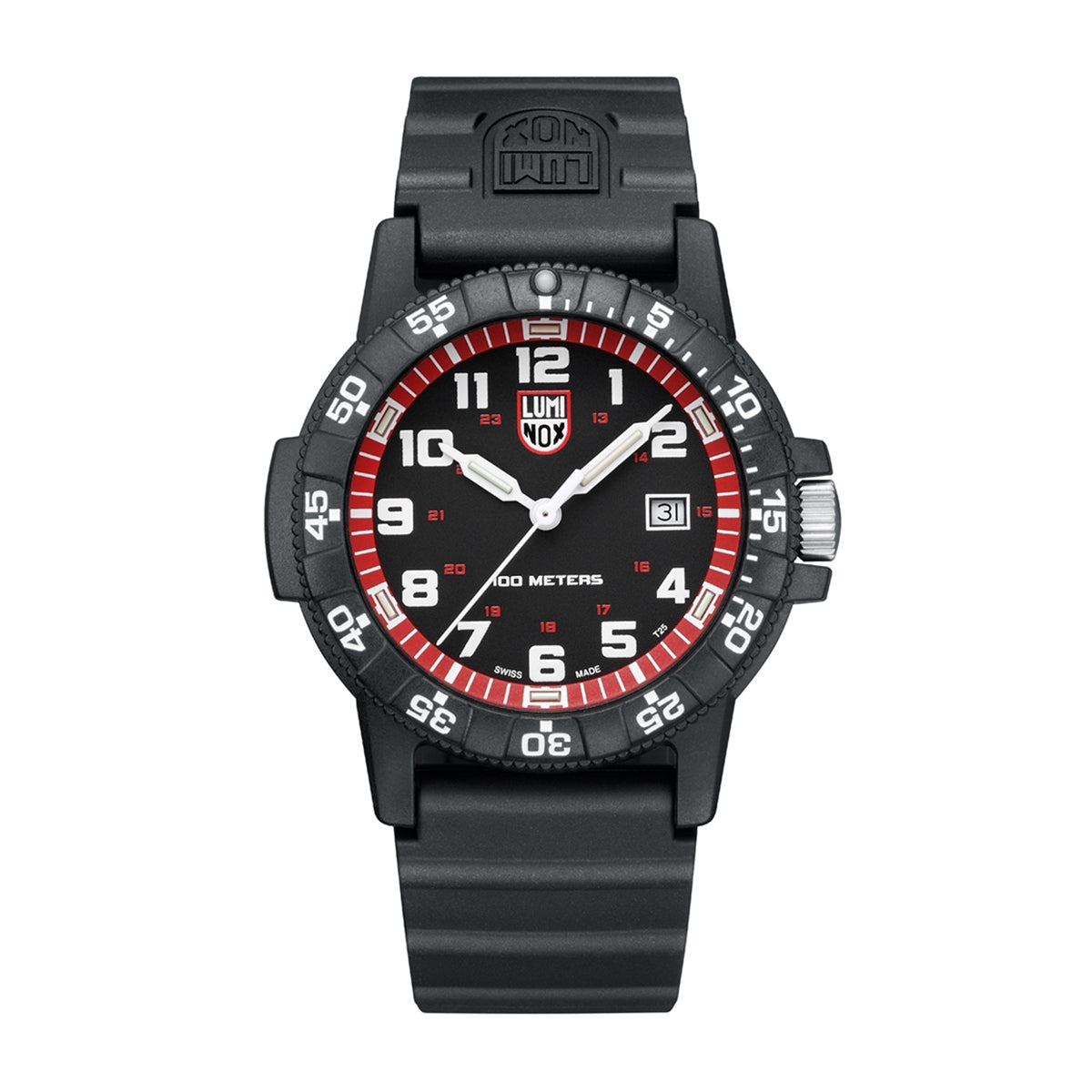 Luminox Men's Leatherback Sea Turtle Giant Quartz Black Carbonox Watch with Black & Red Dial & Black Rubber Strap