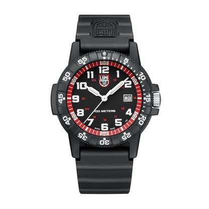 Luminox Men's Leatherback Sea Turtle Giant Quartz Black Carbonox Watch with Black & Red Dial & Black Rubber Strap