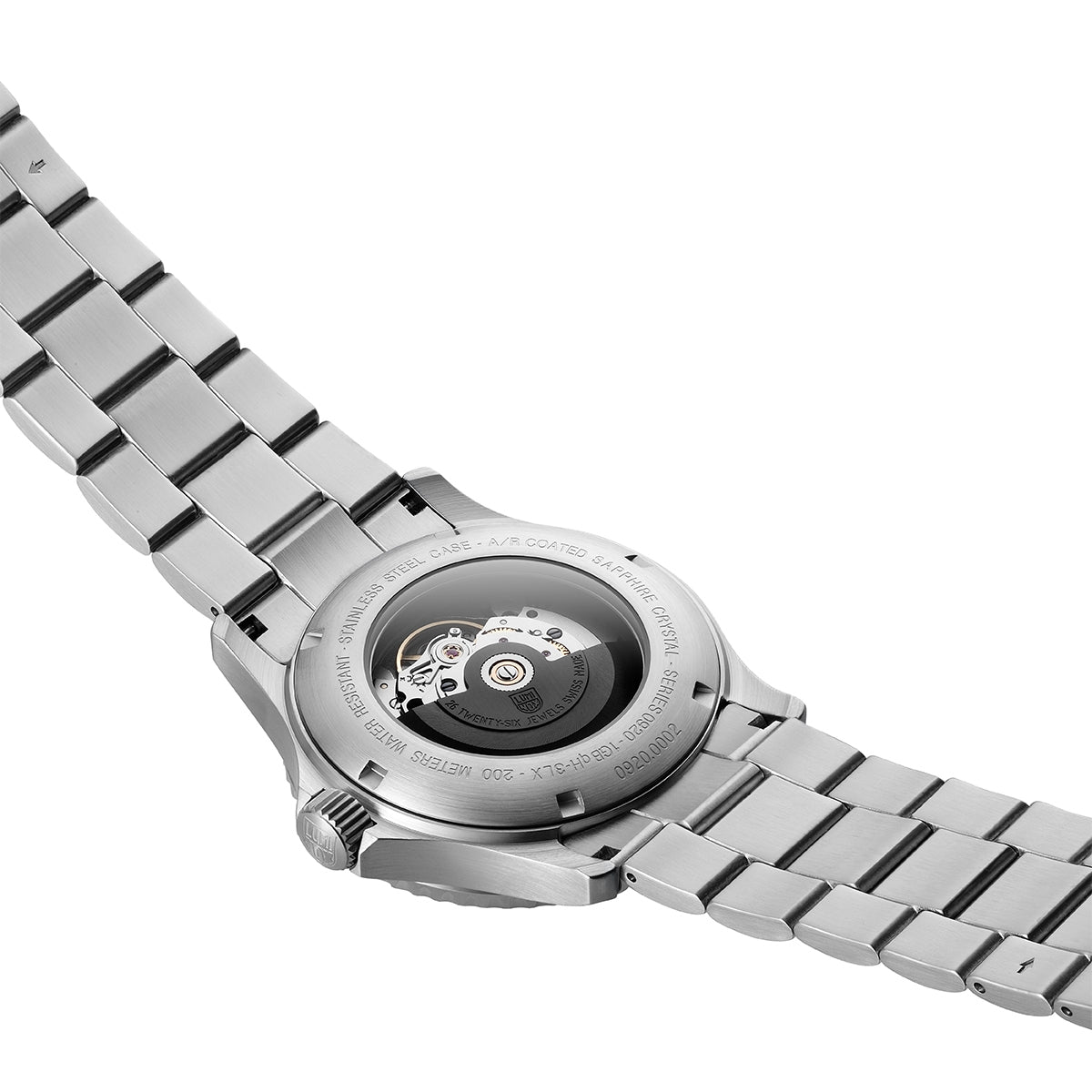Luminox Men's Sport Timer Automatic Stainless Steel Watch with Blue Dial close-up detail