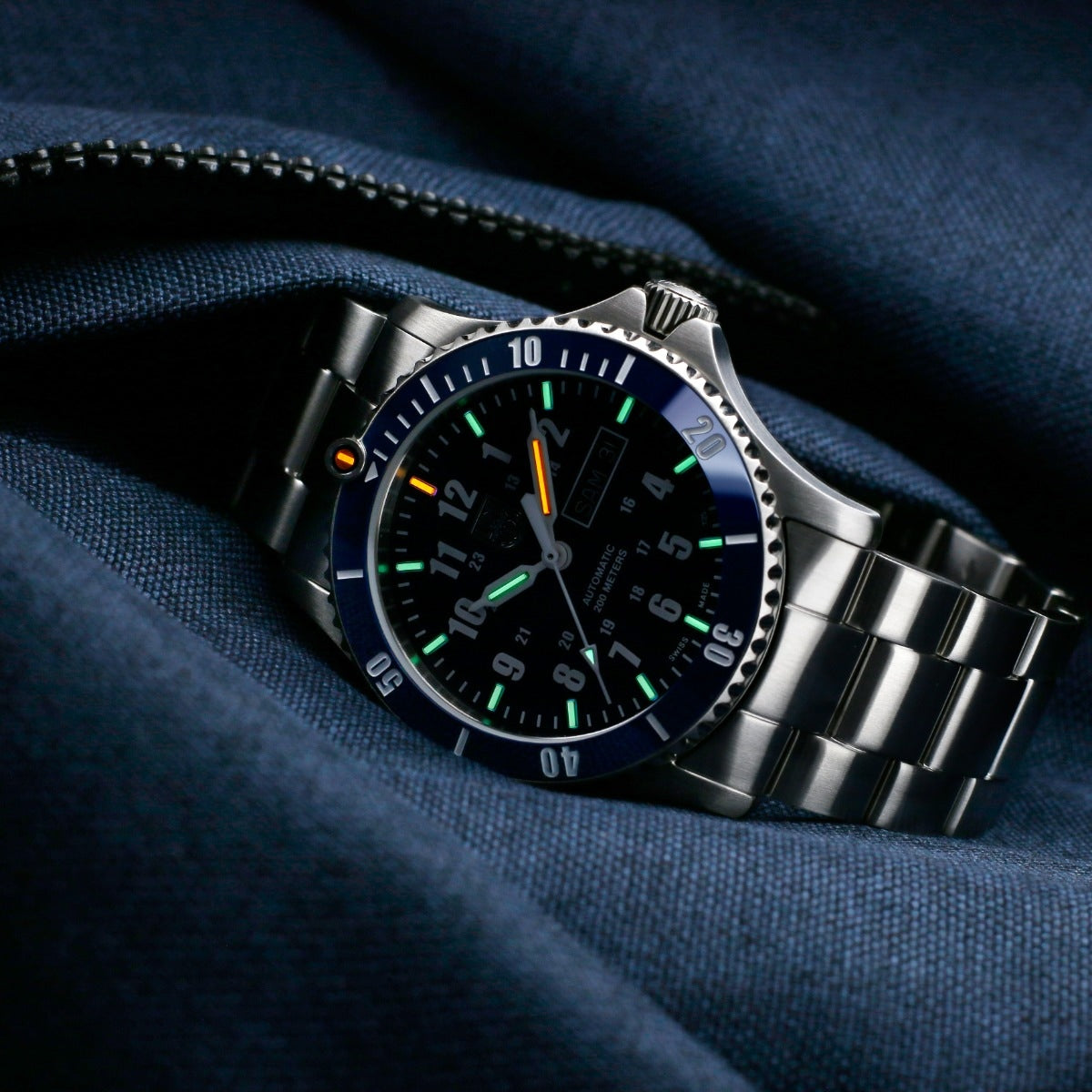 Luminox Men's Sport Timer Automatic Stainless Steel Watch with Blue Dial side profile