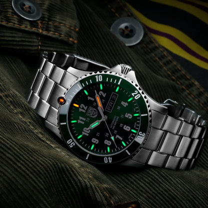 Luminox Men's Sport Timer Automatic Stainless Steel Watch with Green Dial side profile