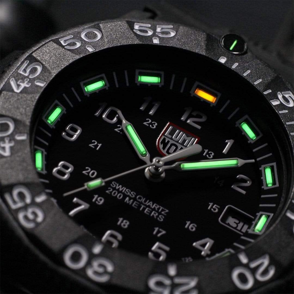 Luminox Men's Navy SEAL Dive Quartz Black Carbonox Watch with Black Dial & Rubber Strap front view