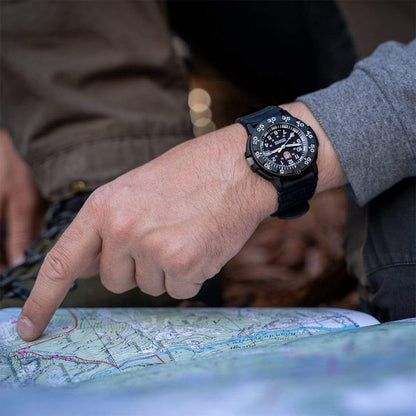 Luminox Men's Navy SEAL Dive Quartz Black Carbonox Watch with Black Dial & Rubber Strap close-up detail